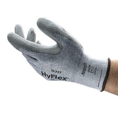 11727VP080 Ansell HyFlex 11-727 Grey HPPE, Nylon, Spandex Abrasion Resistant, Cut Resistant Gloves, Size 8, Polyurethane Coating