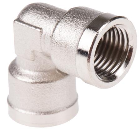 0912-00-13 Legris Brass Nickel Plated Hydraulic Elbow Threaded Adapter, 0912 00 13, G 1/4 Female G 1/4 Female
