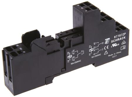 RT7872P 1860200-1 TE Connectivity 8 Pin 240V ac DIN Rail Relay Socket, for use with RT Series