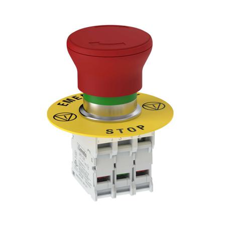 SSA-EBM-12L Banner SSA-EBM Series Push to Shut Off, Turn Release Emergency Stop Push Button, Panel Mount, 60mm Cutout, 2 normally