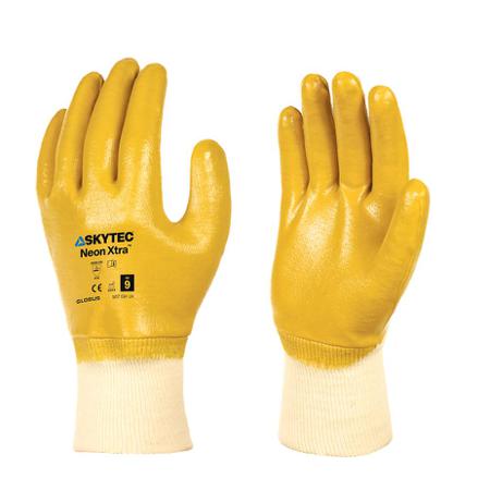 SKY222 Skytec Neon Xtra White, Yellow Cotton Abrasion Resistant, Extra Grip, General Purpose, Oil Resistant Work Gloves, Size