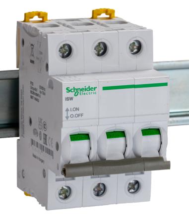 A9S65363 Schneider Electric 3P Pole DIN Rail Isolator Switch - 63A Maximum Current, IP20