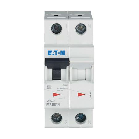 278692-FAZ-D8-1N Eaton xEffect FAZ MCB, 1+N, 8A Curve D, 230V AC, 15 kA Breaking Capacity