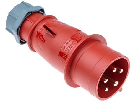 322 Mennekes IP44 Red Cable Mount 5P Industrial Power Plug, Rated At 32A, 400 V,With Phase Inverter