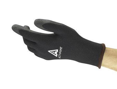 97631090 Ansell ActivArmr Black Acrylic Work Gloves, Size 9, Large, PVC Coating