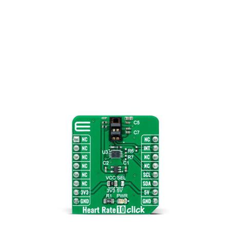 MIKROE-4724 MikroElektronika Heart Rate 10 Click Optical Add On Board for MAX86916, PCA9306, MAX8511 mikroBUS Socket