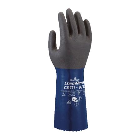 SHOCS7111 Showa CS711 Black, Blue Polyester Chemical Resistant Work Gloves, Size Small, Nitrile Coating