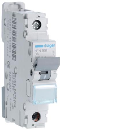 NEN106 Hager NEN MCB, 1P, 6A, 230V AC, 10 kA Breaking Capacity