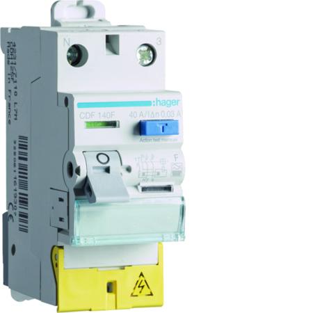 CDF140F Hager CDF RCD Switch, 40A, 2 Pole, 30mA, Type F, 230V