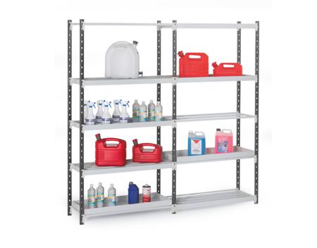 ZARETBAC2010505D1 Manorga RAL 7035 Light Grey 5 Shelf Sheet Steel Quickshelf Starter Bay, 2000mm x 1000mm, 500mm, 70kg Load