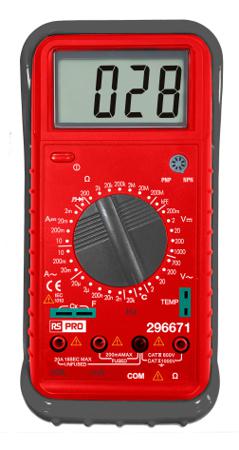 296-672 RS PRO Digital, LCD Digital Multimeter, 10A ac Max, 10A dc Max, 1000V ac Max - RS Calibrated