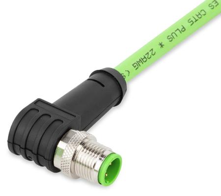 756-1202-060-020 WAGO756, 2m Cat5e, Green M12 to Male, Aluminium Foil, Tinned Copper Braid, Terminated Polyurethane Sheath