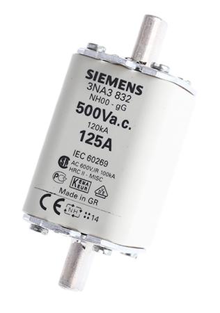 3NA3832 Siemens 125A NH Fuse, NH00, 500V ac