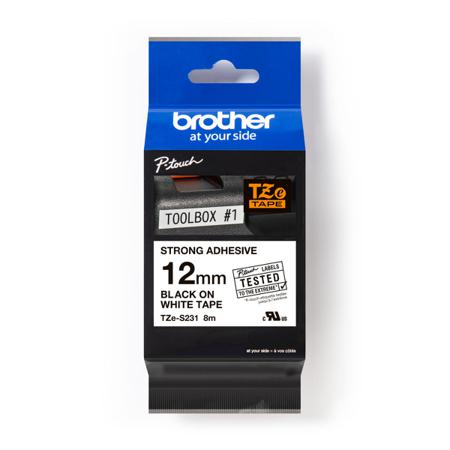 TZE-S231 Brother Black on White Label Printer Tape, 8 m Length, 12 mm Width