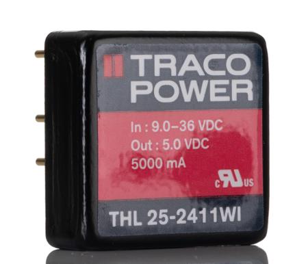 THL-25-2411WI TRACOPOWER THL 25WI 25W Isolated DC-DC Converter Through Hole, Vin 9 → 36 V dc, Vout 5V dc