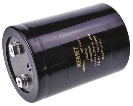 ALS31A222NF450 KEMET 2200μF Aluminium Electrolytic Capacitor 450V dc, Screw Terminal -