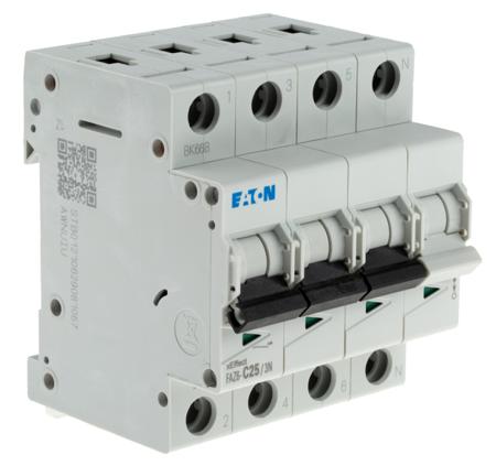 239175 FAZ6-C25/3N Eaton xEffect MCB, 3P, 25A Curve C, 230 → 400V AC, 6 kA Breaking Capacity