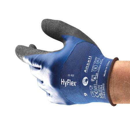 11925110 Ansell HyFlex 11-925 Black Nylon, Spandex Oil Grip, Oil Repellent Gloves, Size 11, Nitrile Coating