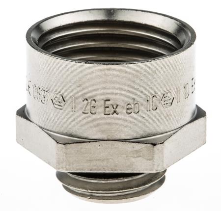 52104580 Lapp Cable Gland Adapter Enlarger, Grey, Nickel Plated Brass, IP68 M12 → M16