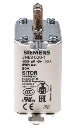 3NE8020-1 Siemens 80A 00 HLS Centred Tag Fuse, aR, 690V ac
