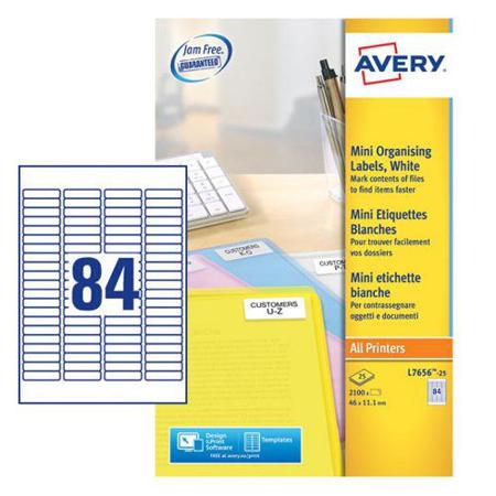 L7656-25 Avery White Adhesive High Visibility Label Sheet, Pack of 25Sheets
