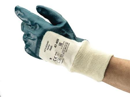 47400100 Ansell ActivArmr Hylite 47-400 Blue Nitrile Coated Cotton Oil Grip, Oil Repellent Work Gloves, Size 10, Nitrile Coating