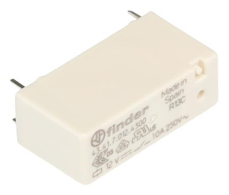 434170124300 Finder PCB Mount Power Relay, 12V dc Coil, 10A Switching Current, SPDT