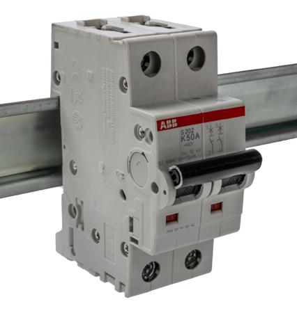 2CDS252001R0577--S202-K50 ABB System M Pro 50A MCB Mini Circuit Breaker2P Curve K, Breaking Capacity 6 kA