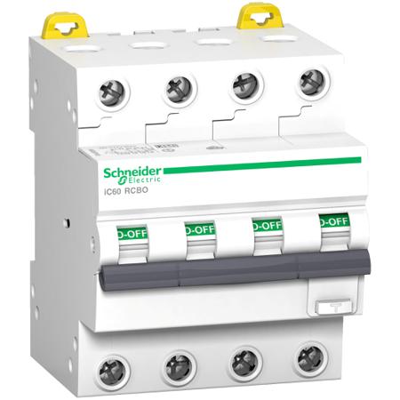 A9D67416 Schneider Electric RCBO, 16A Current Rating, 4P Poles, 30mA Trip Sensitivity, Type B, Acti9 Range