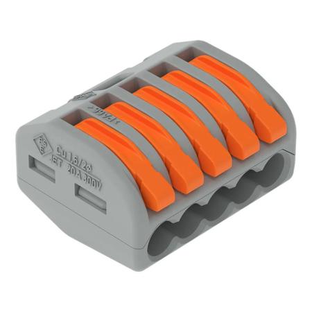 222-415 WAGO 222 Series Lever Connector, 5-Way, 32A, 28 → 12 AWG Wire, Cage Clamp Termination