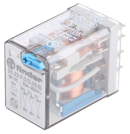 55.33.9.012.0010 Finder Plug In Power Relay, 12V dc Coil, 10A Switching Current, 3PDT