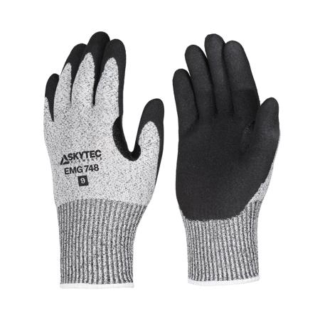 EMG00748FH Skytec EMG748 Black, Grey Glass Fibre, HPPE, Nylon Cut Resistant Cut Resistant Gloves, Size L, Nitrile Coating