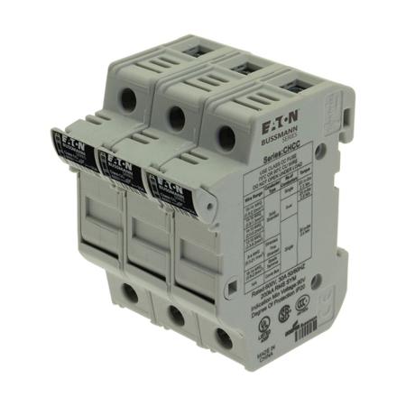 CHCC3DU Eaton 30A Rail Mount Fuse Holder for 10 x 38mm Fuse, 3P, 600V ac
