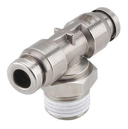 KQG2T07-N01S SMC Pneumatic Tee Threaded-to-Tube Adapter, 1/8 x 1/4in x 1/4in, 1 MPa