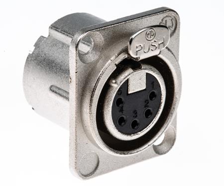 NC5FD-LX Neutrik Panel Mount XLR Connector, Female, 50 V, 5 Way, Silver over Nickel Plating