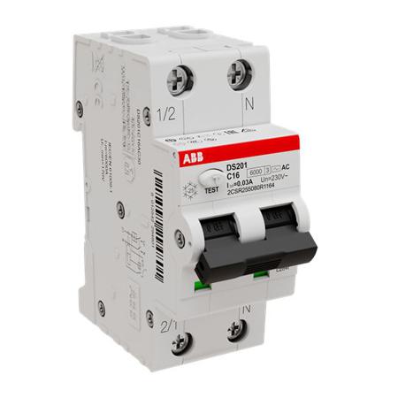 2CSR255080R1164--DS201-C16-AC30 ABB RCBO - 2P, 6 kA Breaking Capacity, 30mA Trip Sensitivity, DS201 Series