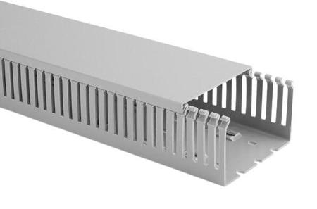 184-10188-HTWD-PN-120X60-PVC-GY HellermannTyton HTWD-PN Grey Slotted Panel Trunking - Open Slot, W120 mm x D60mm, L2m, PVC