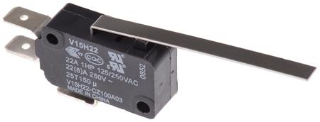 V15H22-CZ100A03 SPDT-NO/NC Long Leaf Lever Microswitch, 22 A @ 250 V ac