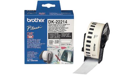 DK-22214 Brother DK Black on White Label Printer Tape, 30.48 m Length, 12 mm Width