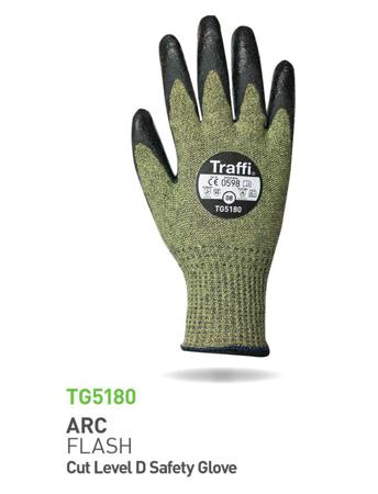 TG5180-10 Traffi Green Acrylic, Aramid, Glass Fibre Cut Resistant Cut Resistant Gloves, Size 10, Chloroprene, Nitrile Coating