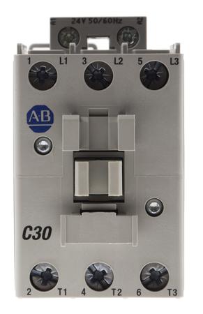 100-C30KJ00 100 Series 100C 3 Pole Coil Contactor, 30 A, 15 kW, 24 V ac Coil
