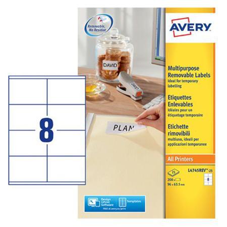 L4745REV-25 Avery White Adhesive High Visibility Label Sheet, Pack of 25Sheets