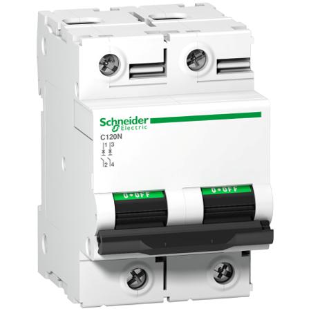 A9N18360 Schneider Electric Acti9 C120 MCB, 2P, 63A Curve C, 380 → 415V AC, 250V DC, 20 kA Breaking Capacity