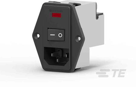 PE0SXDHXB TE Connectivity 10A, 115 V ac, 230 V ac Male Flange Mount IEC Inlet Filter 2 Pole