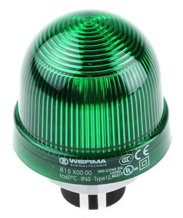 815.200.00 Werma EM 815 Series Green Steady Beacon, 12 → 240 V ac/dc, Panel Mount, Incandescent Bulb, IP65
