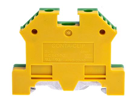 815-773 2 Way Top Hat Earth Terminal Block, Screw Down 22 → 11 AWG, 56mm length, Green/Yellow