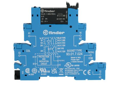38.81.7.006.9024 Finder 38 Series Interface Relay, DIN Rail Mount, 6V dc Coil, SPST