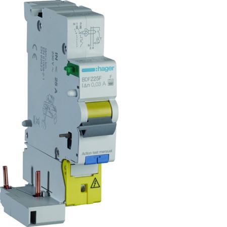 BDF225F Hager BDF RCCB, 25A, 1P+N Pole, 30mA, Type F