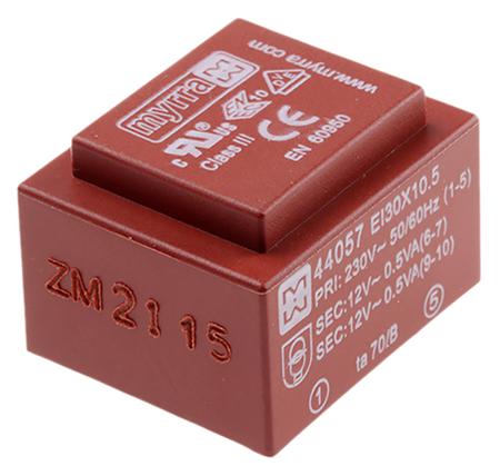 44057 Myrra 12V ac 2 Output Through Hole PCB Transformer, 1VA