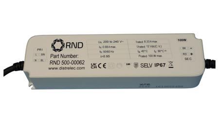 RND-500-00062 RND LED Driver, 12V Output, 100W Output, 8.33A Output, Constant Voltage